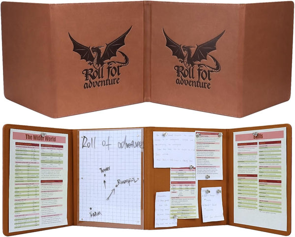 DND DM Screen 5e | Deluxe Leather 4-Panel Customizable Magnetic Panel Game Master Screen
