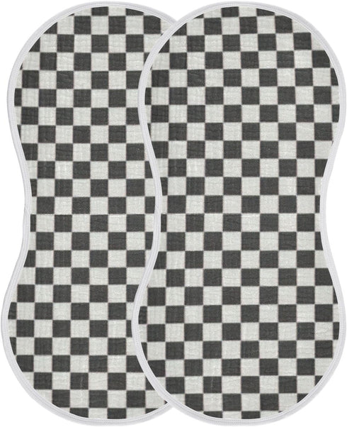FLildon 4PCS Muslin Burp Cloth for Baby Checkered Black White Super Absorbent Burping Cloths, Bibs for Newborn Boys