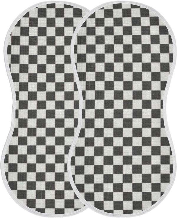FLildon Muslin Burp Cloth for Baby 2PCS Checkered Black White Super Absorbent Burping