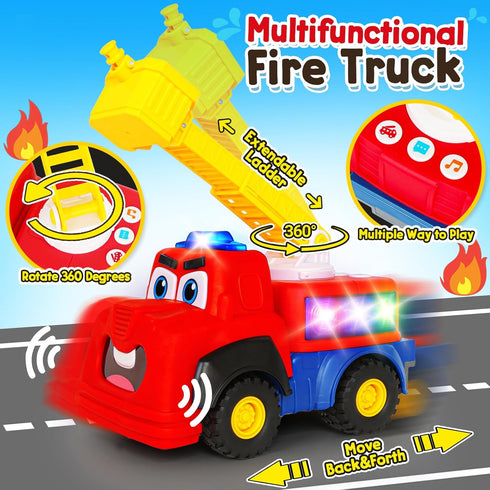 Hieoby 1-3, 2 Interactive Talking Fire Truck Toy for Toddlers Musical Toy with Realistic Sirens & Sounds & Lights