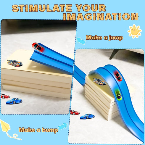 AQFR 15 Set, 3 1/64th Flex Track Ft Starter Flexible Race Car Ramp Track for Ages & Up with Suction Cups Compatible