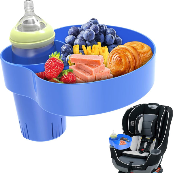 Kids Car Seat Tray, Travel Snack Tray with Cup Holder for Toddler, Stroller Must Haves - Blue