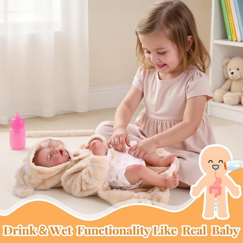 17 Inch 3+ BABESIDE Drink and Wet Reborn Baby Doll Realistic Sleeping Newborn, Can Drink Water & Pee, Full Body Soft
