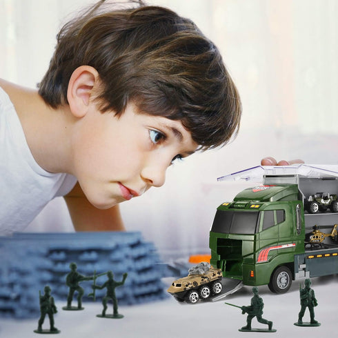 26 Set(2 1), Pcs Military Truck with Soldier Men in Mini Die-cast Battle Car in Carrier Truck, Army Toy Double Side