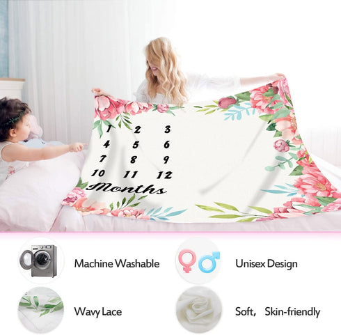 Baby Milestone Blanket, Floral Print Large Blanket for Girls and Boys, Newborn Photography, 48x40inch BTZZME178