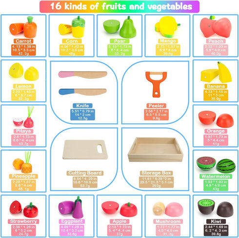 Sets 3+ Wooden Play Food for Kids Kitchen - Cutting Fruits and Veggies Toddler Toys Pretend Food Play Kitchen