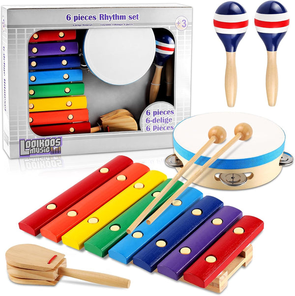 LOOIKOOS Kids Musical Instruments Montessori Wooden Toys for Toddlers,Percussion Instruments Set for