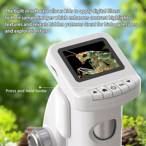 WSDMIC 1200X 2.0" 6-12 Handheld Portable Microscope for Kids Digital Scope Screen Rechargeable STEM Toy Slide Kit