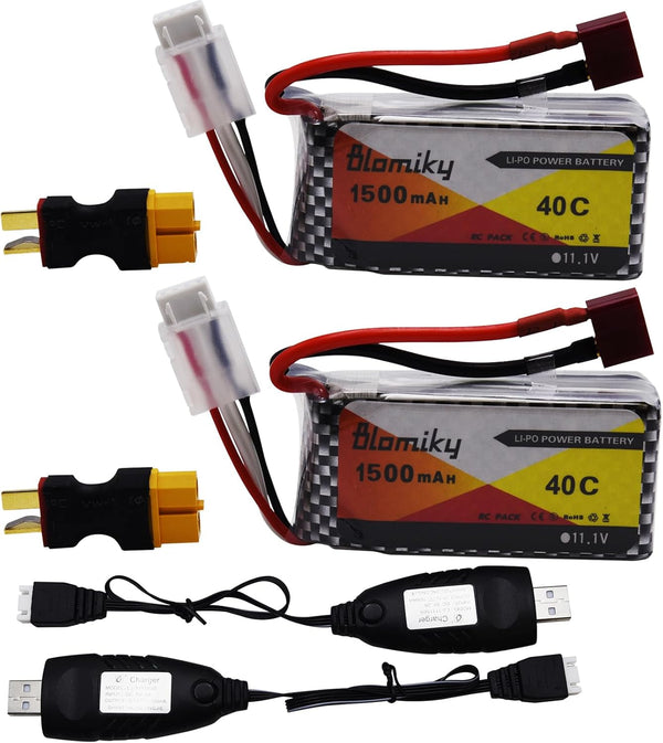 Blomiky 2 Pack 11.1V 1500mAh 35C Lipo Battery with T Plug for RC