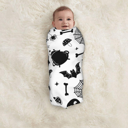 Christmas Halloween Bat Goth Pumpkin Skull Newborn Baby Swaddle Blanket, Soft Large Muslin Wrap Receiving Gifts