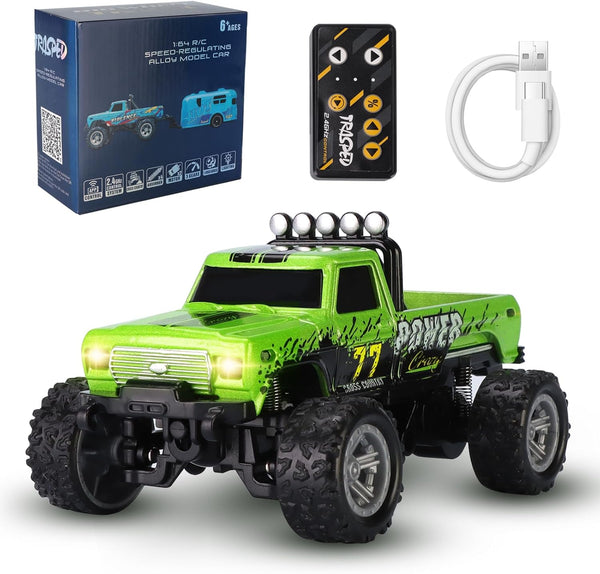 hehred Mini RC Truck,1:64 Scale Monster Truck Remote Control Car with Lights, 2.4Ghz