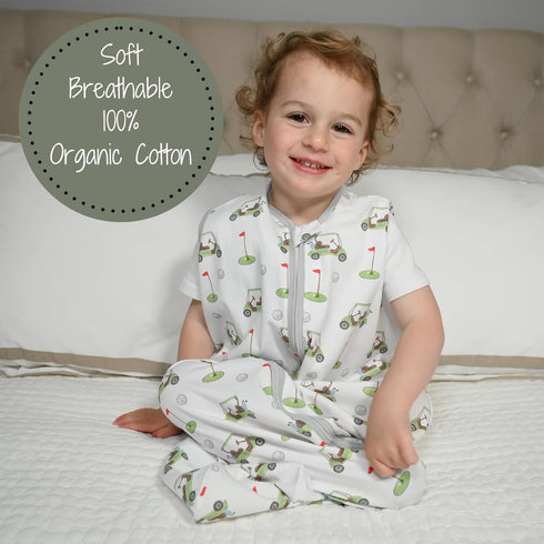 Sleep Sack, 100% Organic Cotton Baby Sleep Sack, 0.5 TOG Sleep Sack Lightweight, 2-Way Zipper Toddler Sleep Sack Soft, 12-18 Months Newborn Sleep Sacks for Baby Boys and Girls (Golf Outfit)