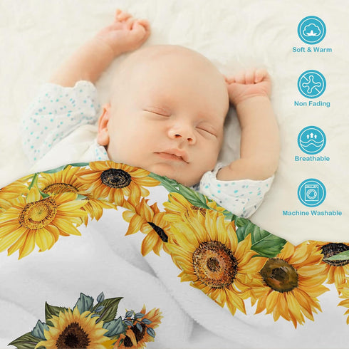 CusCosCes Ships Next Day, Personalized Baby Blanket Custom Baby Blanket for Girls Boys Sunflower Baby Name Blanket