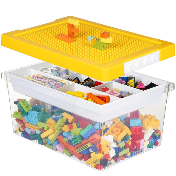 loobuu Plastic Storage Bins with Lids, Stackable Arts Crafts Organizer Box with Removable Tray, Toy Chest for Bricks,