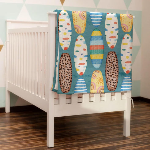 Boho Surfboard Baby Blankets for Boys Girls, Colorful Soft Flannel Swaddle, 30x40, Beach Surfing Theme