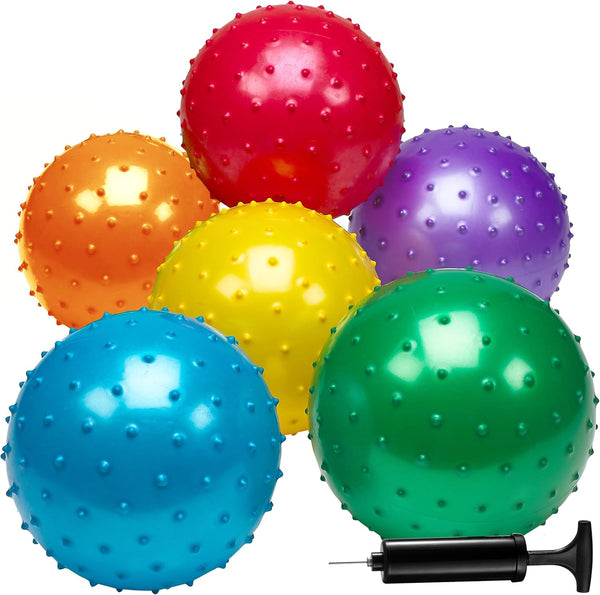 Bedwina Knobby Balls, Pack of 6, 7 Inch Sensory and Spiky Massage Stress Balls for Toddlers