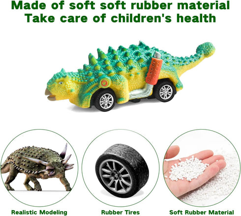 FFTROC Dinosaur Toys for Kids, 6 Pack Pull Back Cars - Monster Trucks for 2-5 Year Old Boys