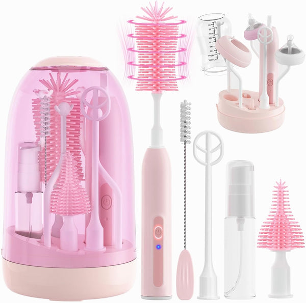 Electric Bottle Brush Cleaner,Electric Baby Bottle Brush Cleaner with Silicone Nipple&Straw Brush,Soap