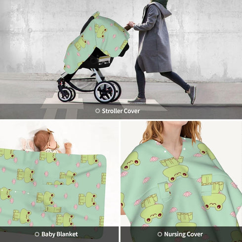 Hcpwzrf Cute Animal Frog Flower Baby Car Seat Cover & Nursing Cover - Breathable Stretch Multi-Use Cover