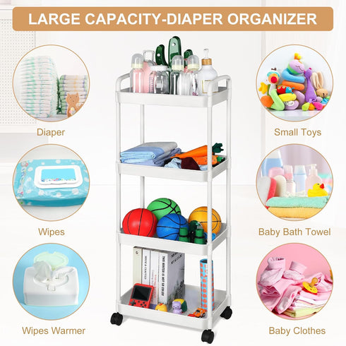 4-Tier Barydat Baby Diaper Cart Movable Diaper Caddy Organizer Rolling Plastic with Wheels White Essentials Baby