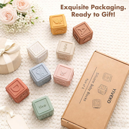 8 Baby Blocks Stacking for Babies Silicone Soft Building Blocks Teethers Montessori Toys for Babies Education Toys