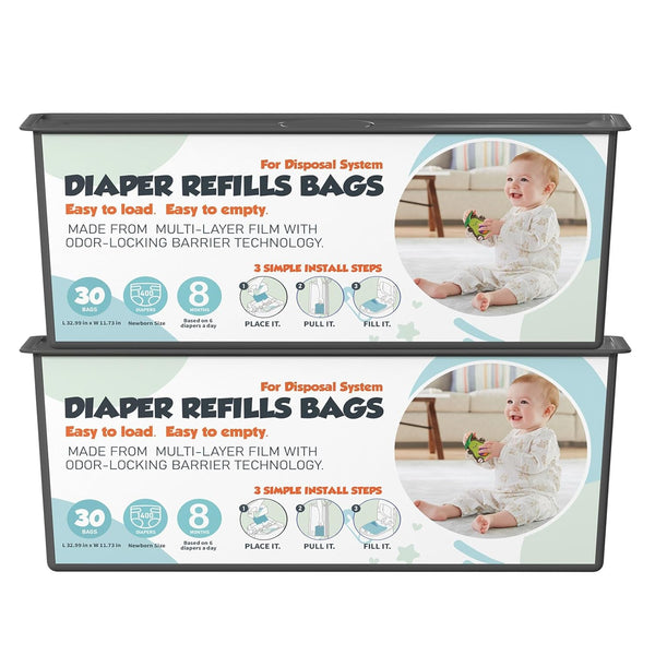 Zippland Diaper Pail Refills Bags with 30 Bags Compatible with Genie Easy Roll