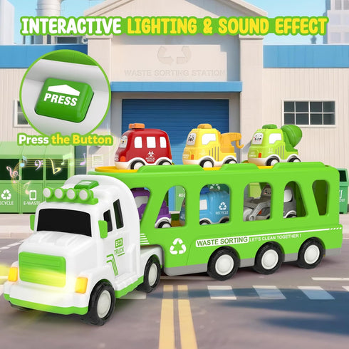 7-in-1 2 3 4 5 17" 6 2-5 Toddler Truck Toys for Year Old Boys - Longer Transport Eco Truck with Cute Pull Back Cars