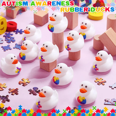72 Vinsot Pcs Autism Awareness Stuff Accessories Autism Awareness Rubber Duckies Colorful Puzzle Piece Bathtub Toys