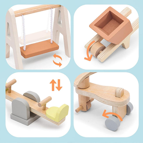 Set 3-6 HAPGFS Wooden Doll House Furniture and Accessories Outdoor Play for Kids- Includes Slide, Swing, BBQ Grill