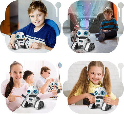 Aikmi 5-7, 6 Robot Toys for Kids Rechargeable Remote Control Robot with Projector Night Light for Kids, Gesture Sensor