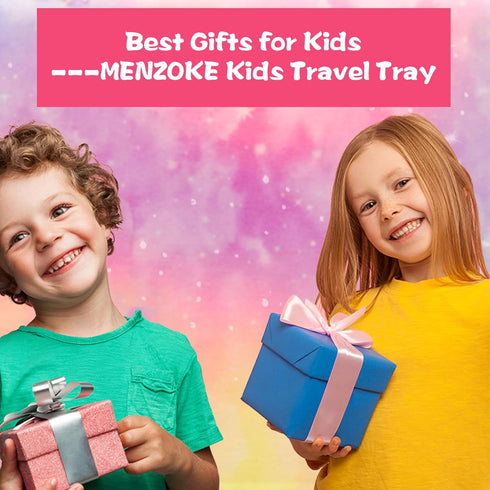 MENZOKE Kids Travel Tray, Car Seat Table Tray, Road Trip Essentials with Educational Drawing Board, Tablet Holder