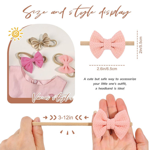 10 PCS Handmade Baby Girl Headbands and Bows, Soft Elastic Nylon Hairbands Hair Accessories for Infant Toddler