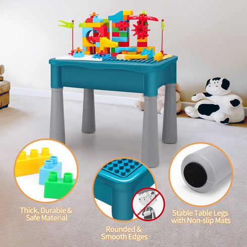 Double-Sided Kids Activity Table with Storage - 105pcs Marble Run Building Blocks, 5-in-1 Play Table