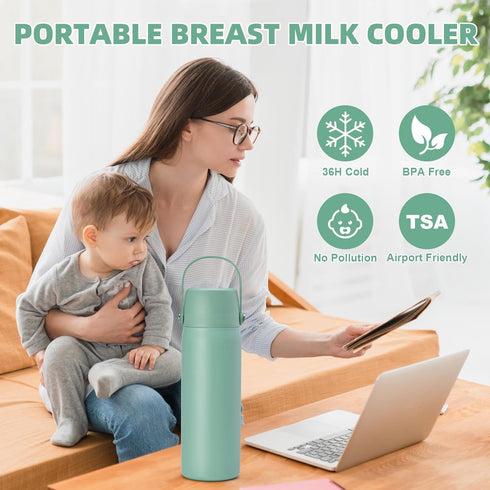 Momify 36-Hour 20oz Portable Breastmilk Storage Bottle, Vacuum Insulated Stainless Steel Breast Milk Cooler Bottle, TSA