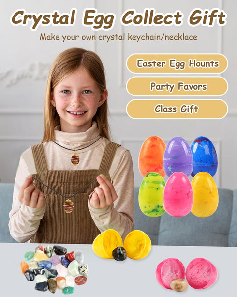 Voplintra 24 Pack Gem Filled Prefilled Easter Eggs, Gemstones Party Favors for Kids Prize Box Birthday Party Supplies