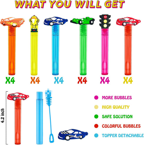 Race Car Party Favors, 24Pcs Bubble Wands for Kids, Cool Race Car Birthday Party Supplies
