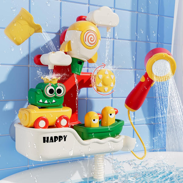 SOCBTNSO FlowFun Bath Toy Set: Electric Shower with 360 Rotate, Rocket Whistle,
