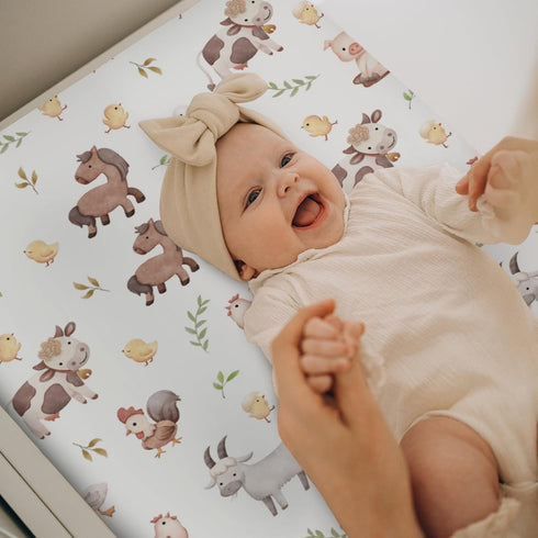 Country 32''16'' Cute Farm Animals Baby Changing Pad Covers for Boy Girl Rooster Horse Goat Duck Pig Fitted Changing