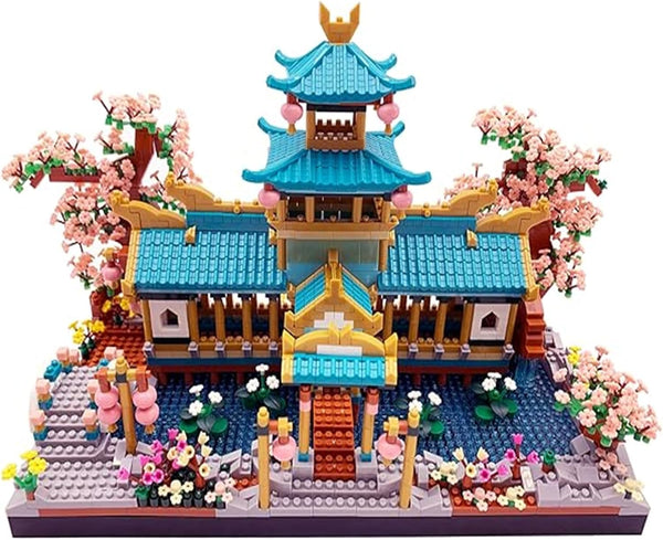 Micro Building Block Set, Chinese Suzhou Garden Architecture Model Kit with Cherry
