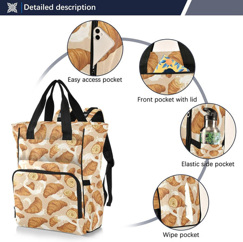 SUABO Backpack Bread Milk Pattern Baby Diaper Bag Large Bag Waterproof Travel Diaper Bags for Moms and Dads
