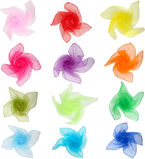 Colovis Square Dance Scarves, 48 Pcs Juggling Scarf Props Magic Trick Silk Scarves for Music Movement (12 Colors)