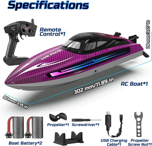 25+ WF17 2 30-40 WeFone Remote Control Boat for Adults, KMH Fast RC Speed Boat with LED Light for Kids, Self-righting