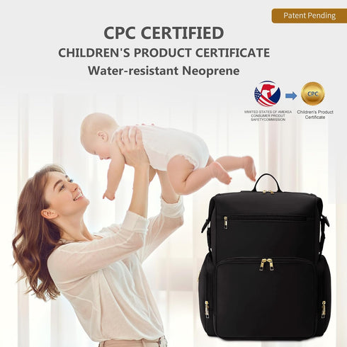 Backpack CEI-CEI Neoprene Diaper Bag with Changing Pad, Large Newborn Baby Maternity Bags Travel Tote with Insulated