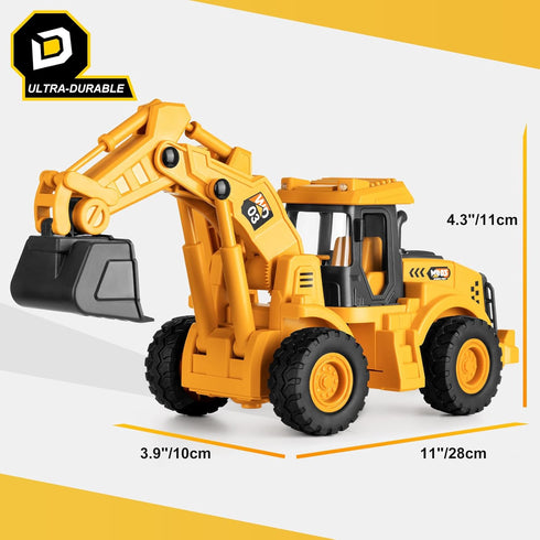 YySiRui 11" 1: 18 Ages3+ Excavator Toy, Scale, Rolling Wheels Inertia-Powered, HeavyDuty Plastic, with Lights