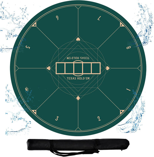 CONTINUE 47 x 47 Inch Anti-Slip Rubber Poker Table Mat for 8 Players with Carrying Bag for Texas Hold'em, Blackjack,