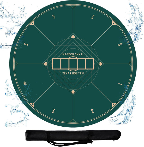 CONTINUE 47 x 47 Inch Anti-Slip Rubber Poker Table Mat for 8 Players with Carrying Bag for Texas Hold'em, Blackjack,
