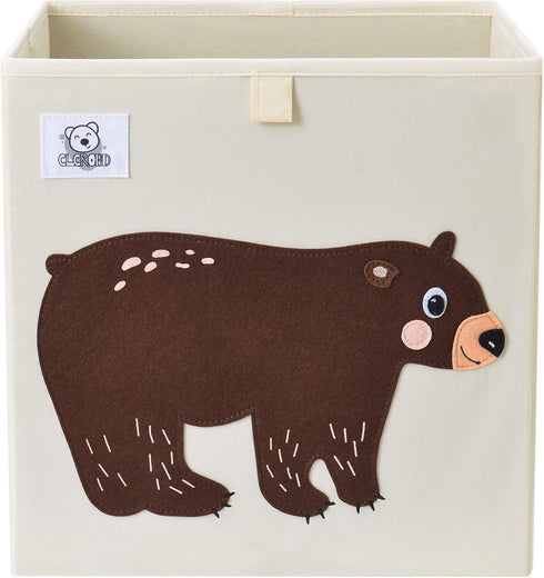 CLCROBD Foldable Animal Cube Storage Bins, Fabric Toy Box/Chest/Organizer for Toddler/Kids Nursery, 13 inch (Bear)