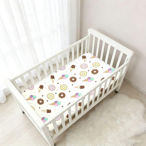 Jynexis 52x28 Donut Ice Cream Beige Pattern Baby Crib Sheets, Cotton Fitted Crib Sheet, Soft Breathable, Fits Standard