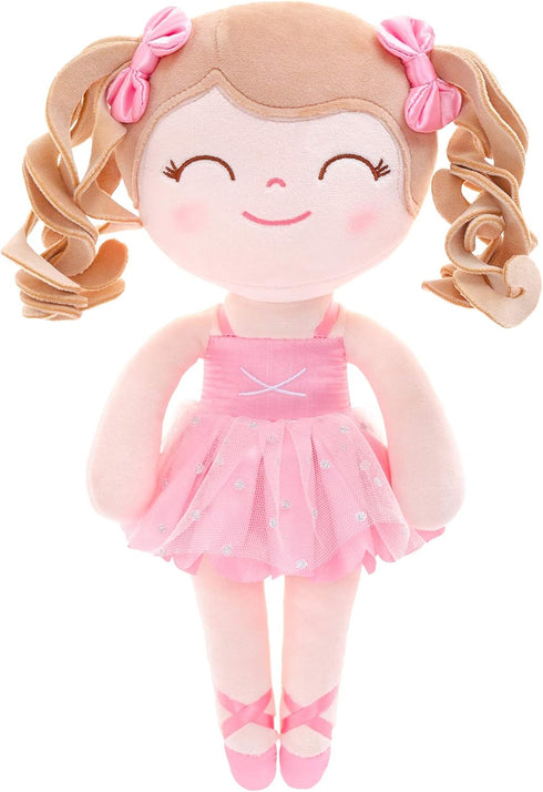 Gloveleya Baby Doll Gifts - Plush Curly Hair Ballet Dolls, Soft Girl Toys, Pink, 33CM