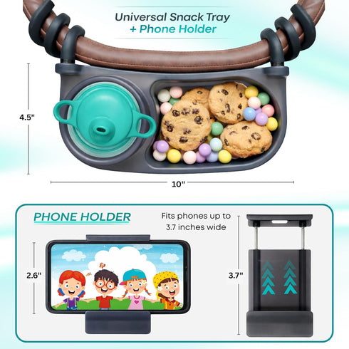 Pack Swanoo Universal Stroller Snack Tray with Phone Holder | Compatible with Nuna Mockingbird Bugaboo Uppababy |